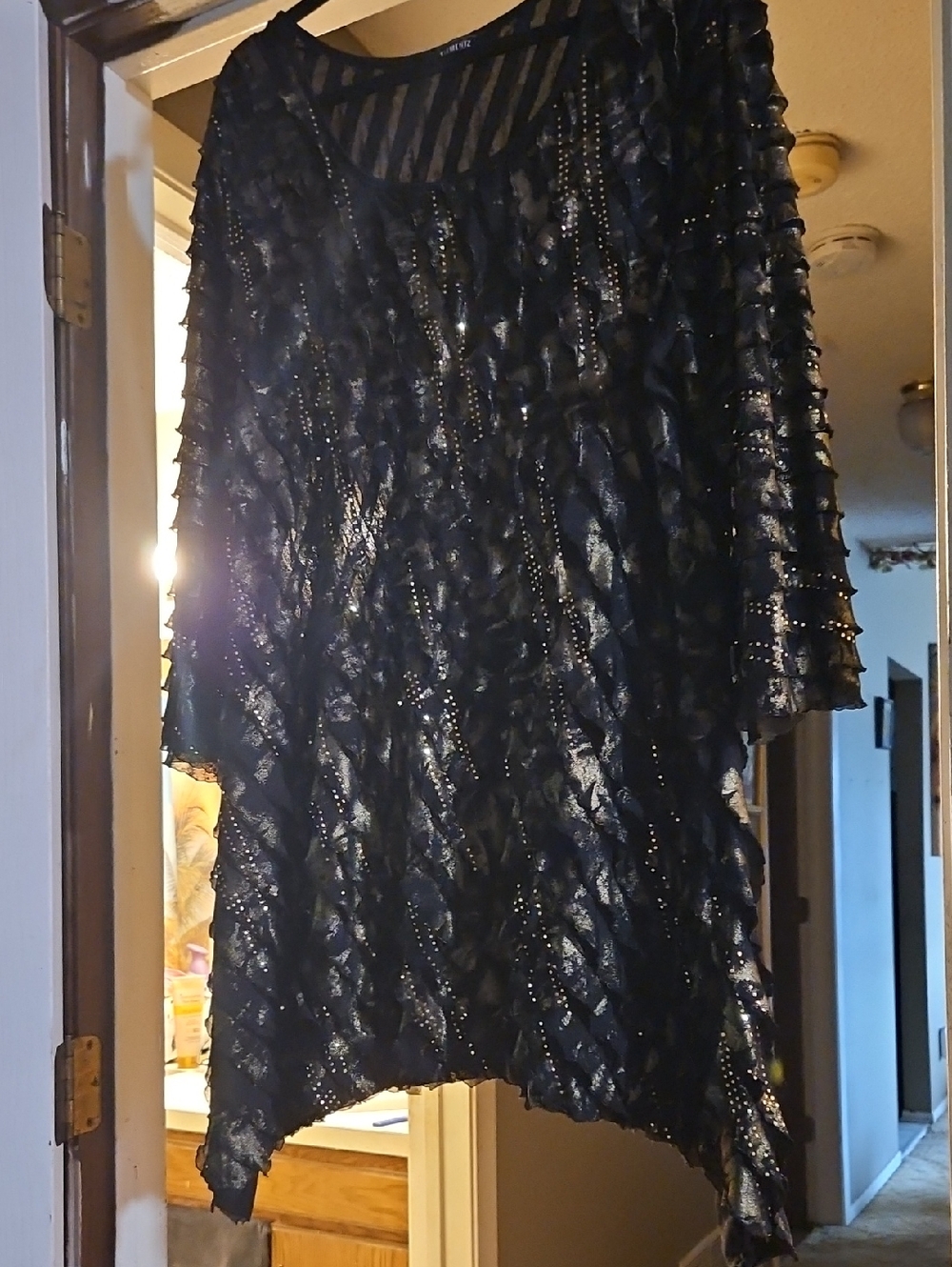 Elementz Black Sheer Ruffled Sparkle Tunic